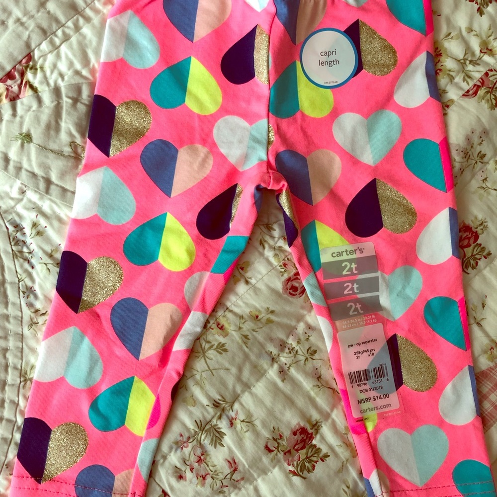 NEW Carters Glitter Heart Capri Leggings Pants